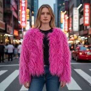 Vibrant Pink Faux Fur Jacket
